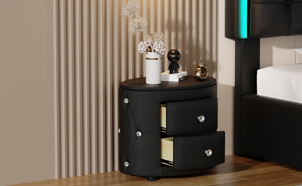 PU Nightstand with Drawers Black