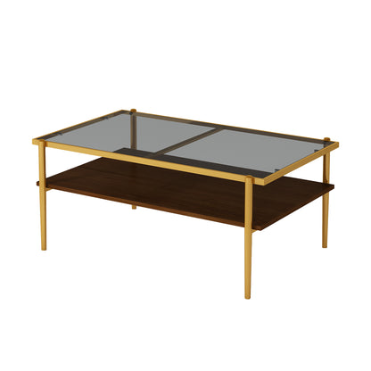 Rectangle Coffee Table Tempered Glass and Gold Legs