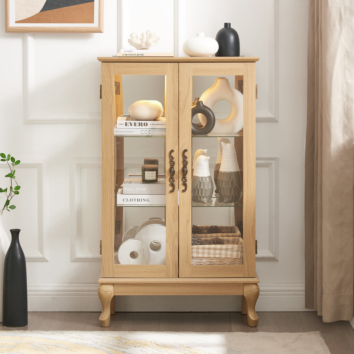 Dual Door Curio Display Cabinet with LED Light