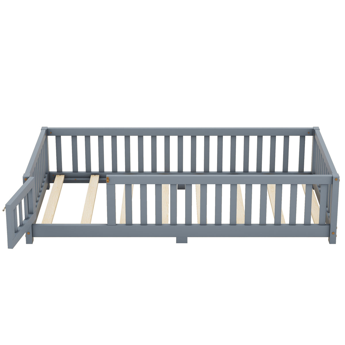 Twin Kids Bed Frame with Safety Rails – Gray