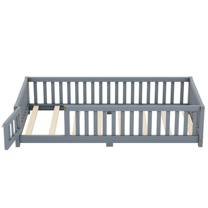 Twin Kids Bed Frame with Safety Rails – Gray