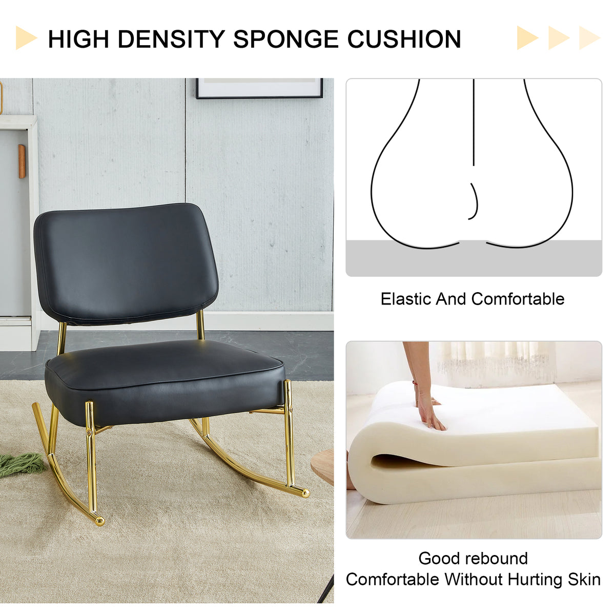 PU Leather Rocking Chair – Gold Metal Legs