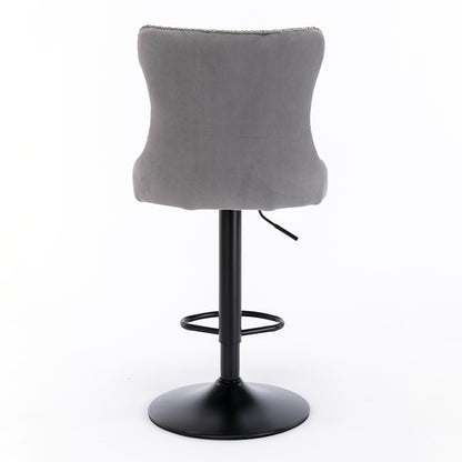 Swivel Velvet Bar Stool Set (2 pcs) – Gray