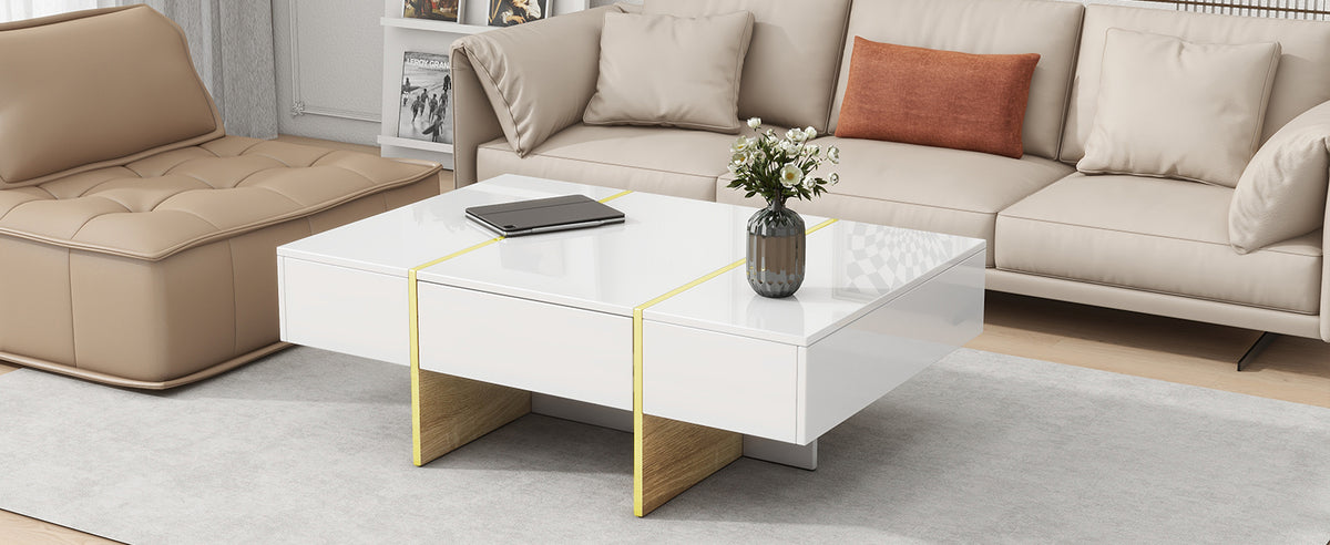 Multifunctional Table with Drawers Gold Finish