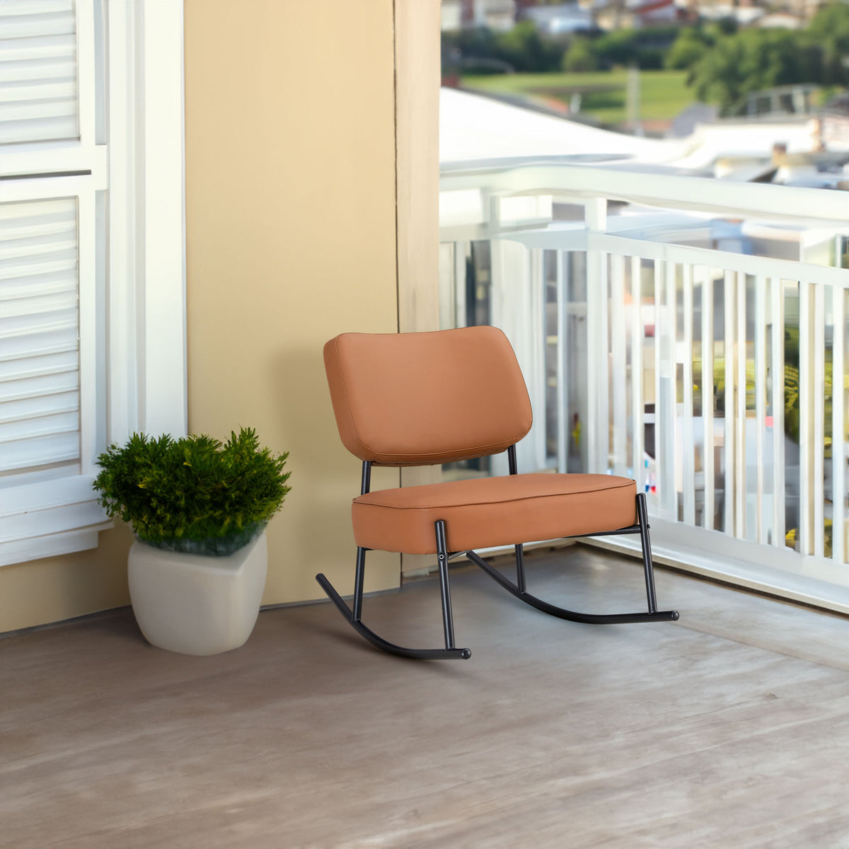 PU Leather Rocking Chair – Black Metal Legs