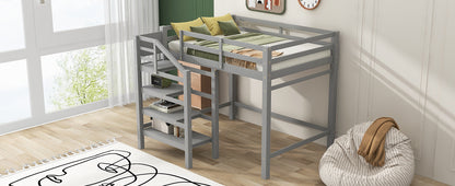 Full Loft Bed with Built-in Storage Gray