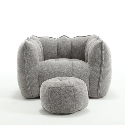 Soft Bean Bag Chair – Beige High-Resilience Foam