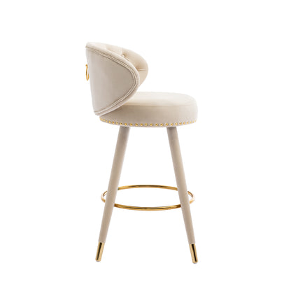 Coolmore Velvet Bar Stools (2 pcs) – Beige