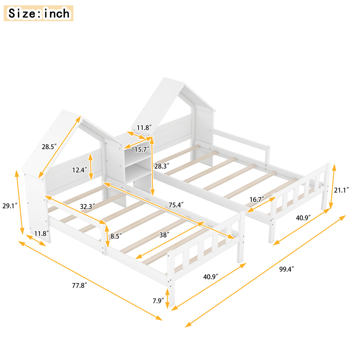 Twin Platform Bed with Built-In Nightstand White