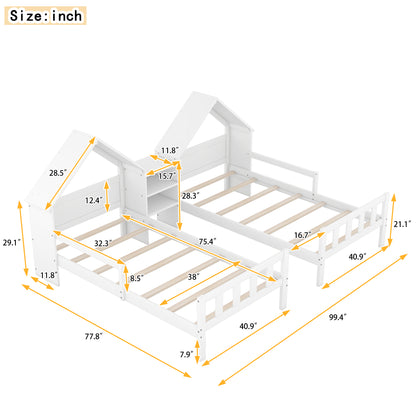 Twin Platform Bed with Built-In Nightstand White