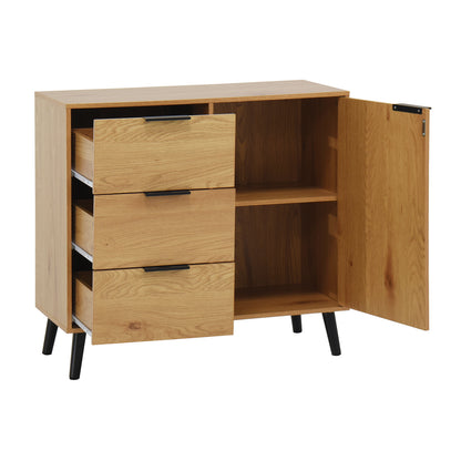 Natural Wood Storage Cabinet with Drawers and Doors