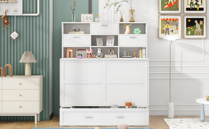 Queen Murphy Bed with Bookcase Storage – White