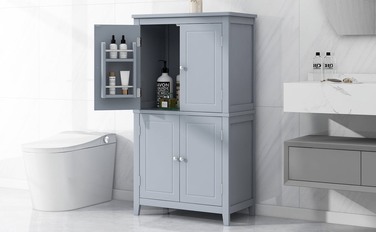 Gray Bathroom Floor Cabinet with Adjustable Shelves