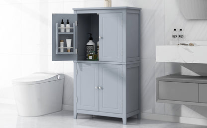 Gray Bathroom Floor Cabinet with Adjustable Shelves