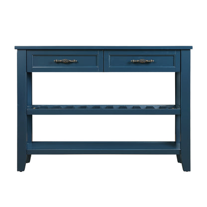 Mid-Century Console Table with Storage Drawers – Navy Blue