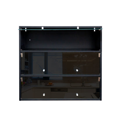Black Glass Shoe Cabinet with RGB LED Lights