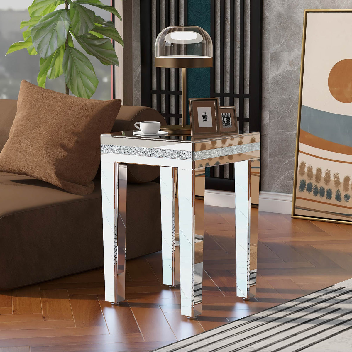 On-Trans Mirrored Side Table – Crystal Design