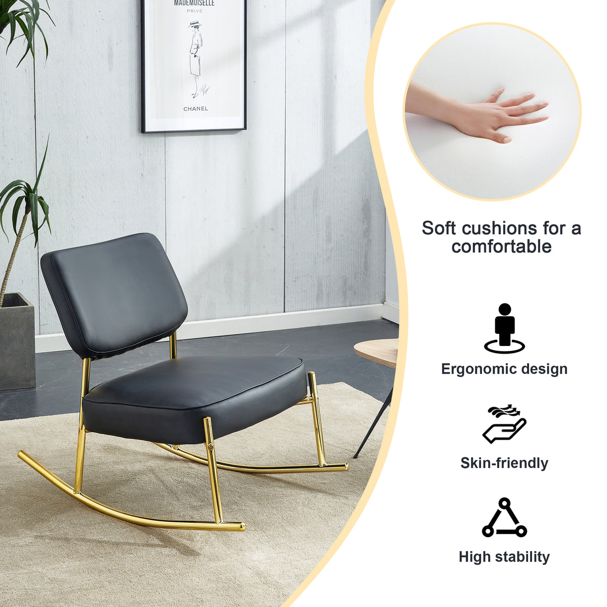 PU Leather Rocking Chair – Gold Metal Legs