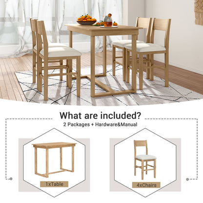 Farmhouse Counter Dining Set (5 pcs) – Brown & Beige