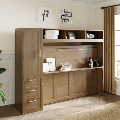 Antique Grey Murphy Bed with Storage Drawers