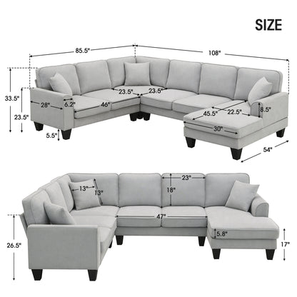 Modern U-Shape Sectional Sofa Light Gray