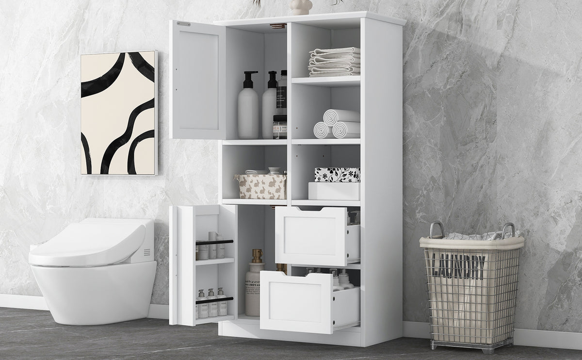 White Bathroom Storage Cabinet with Adjustable Doors