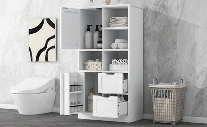 White Bathroom Storage Cabinet with Adjustable Doors