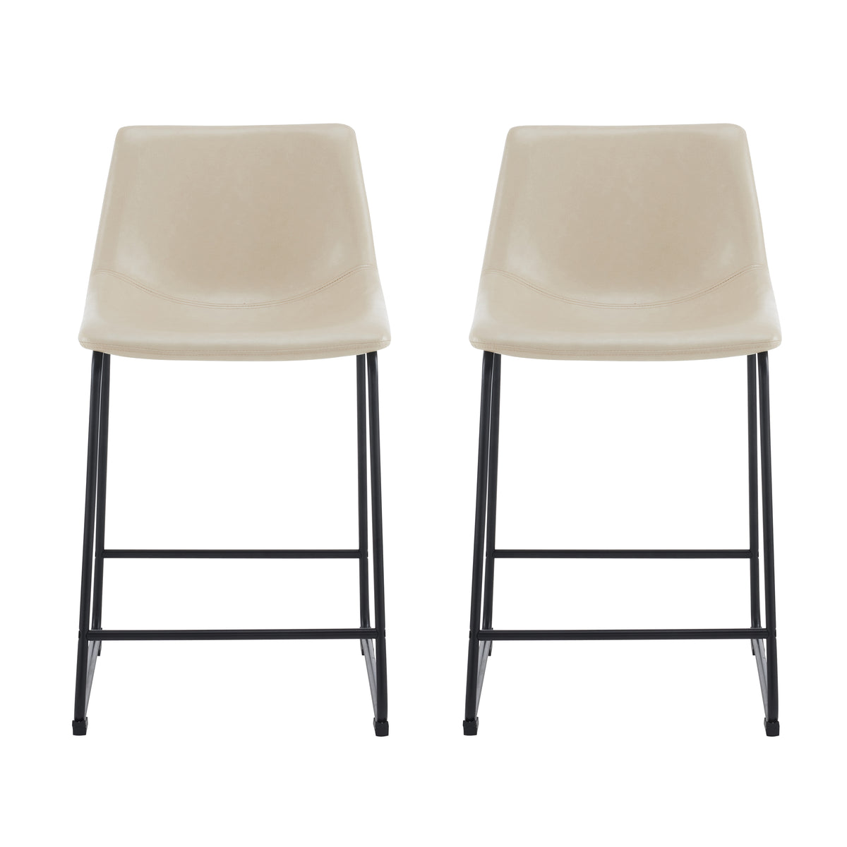 Retro Leather Bar Stool Set (2 pcs) – Cream & Black
