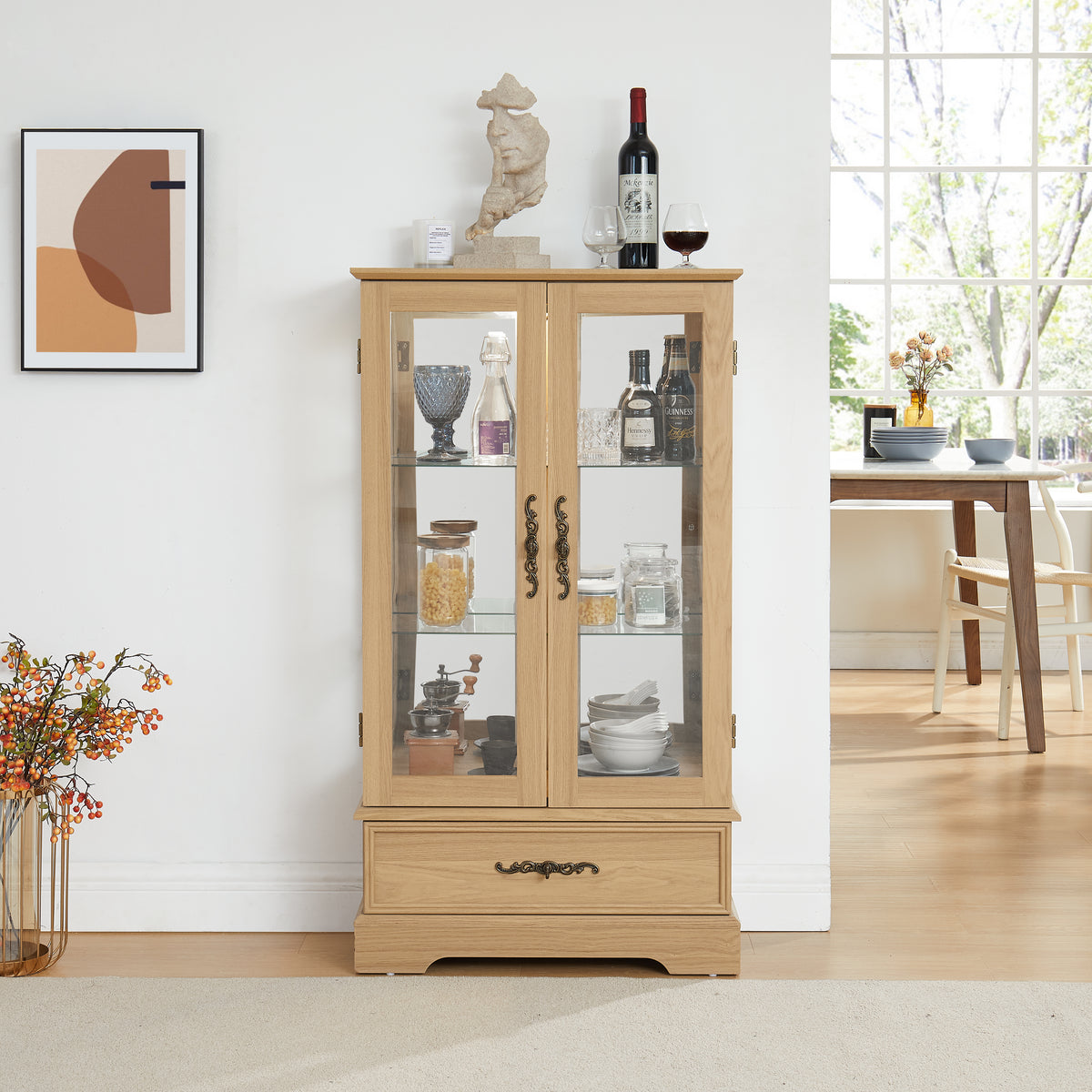 Oak Display Cabinet with Glass Frame