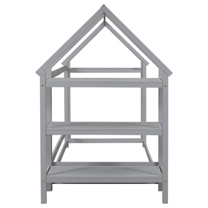 House Frame Platform Bed with Storage Gray