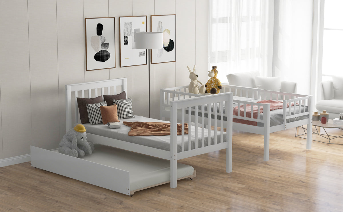 Twin Bunk Bed with Trundle White