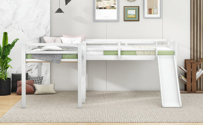 L-Shaped Twin Loft Bed with Slide White