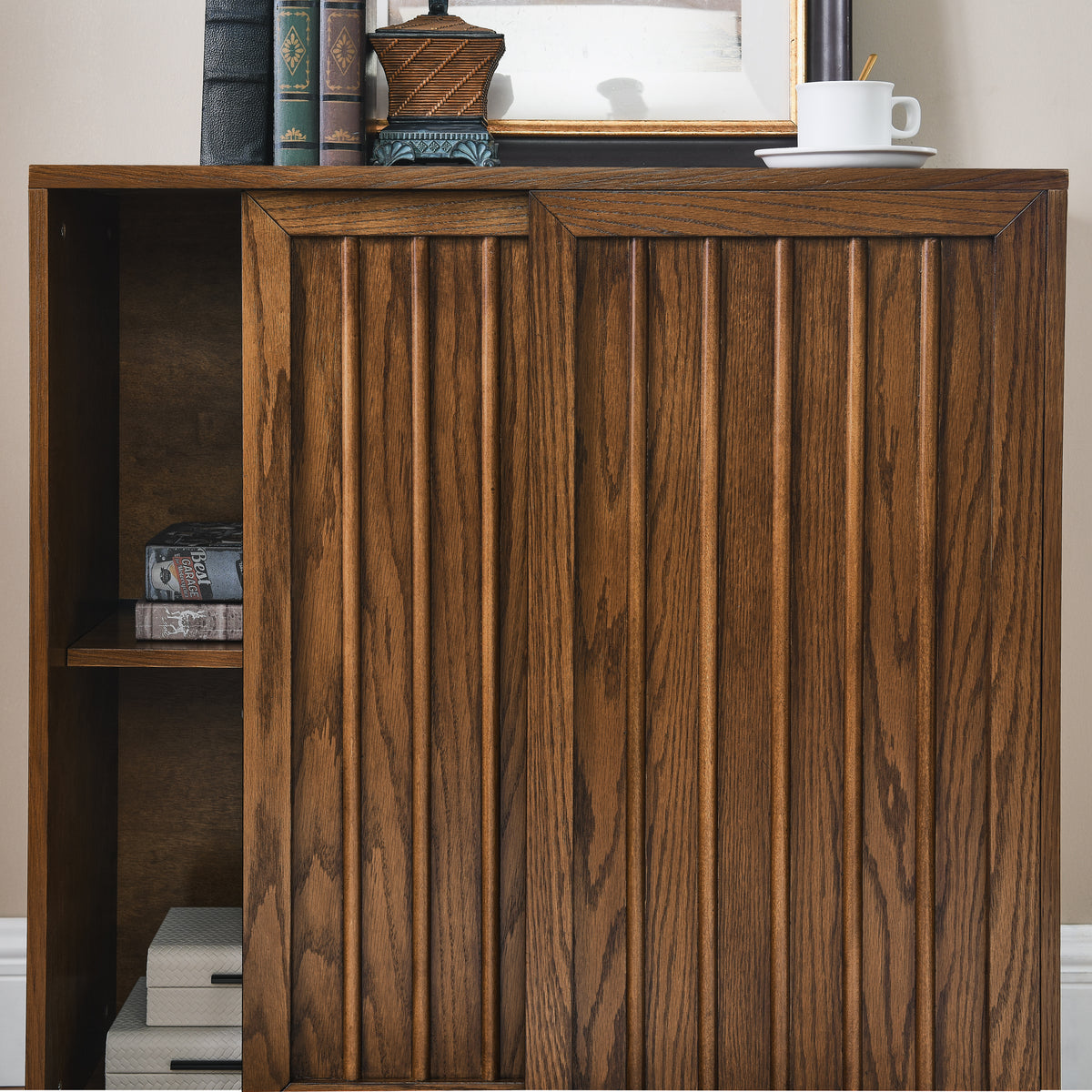 Medieval Sideboard with Sliding Doors and Wood Trim