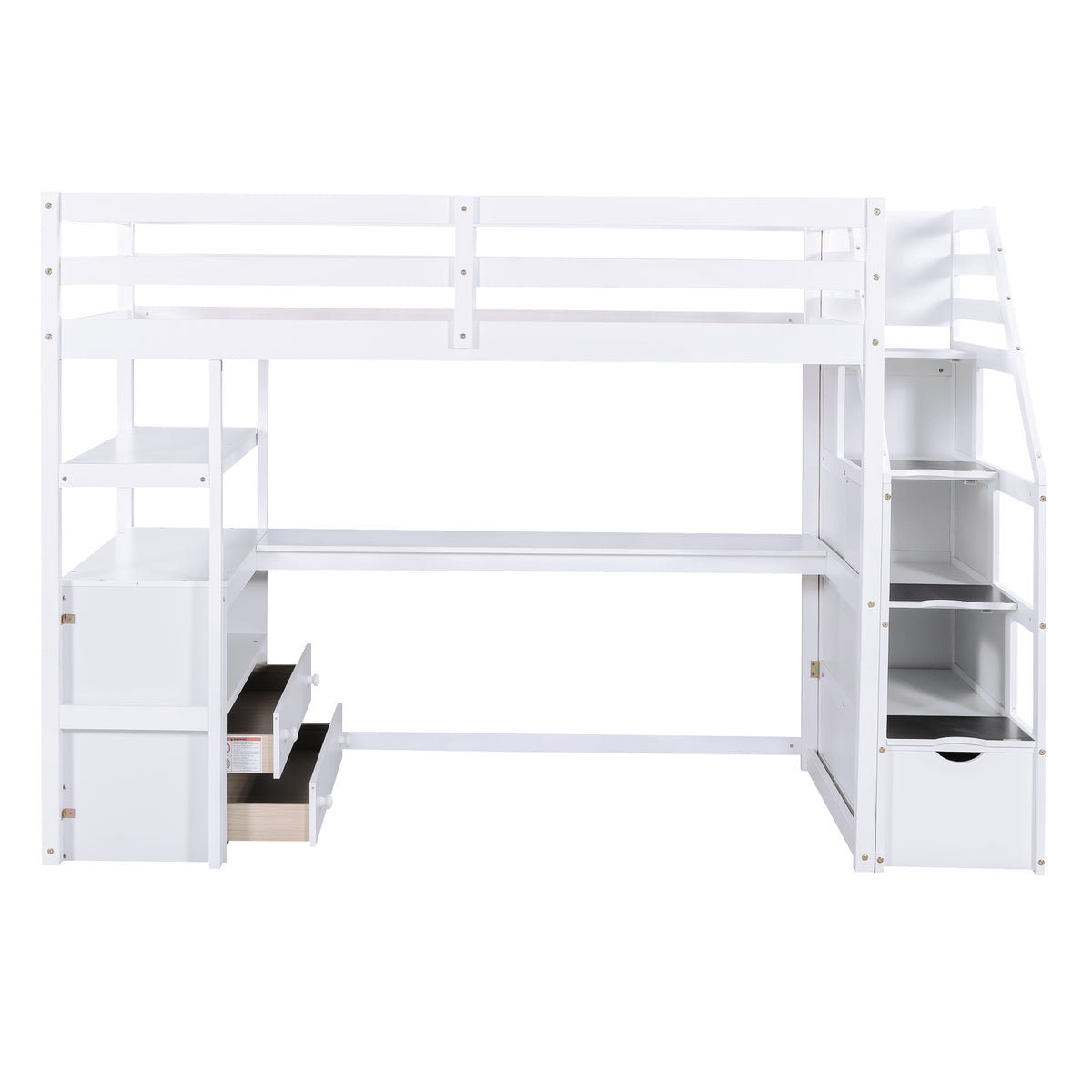 Twin Loft Bed with Storage Staircase White
