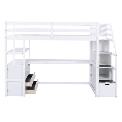 Twin Loft Bed with Storage Staircase White