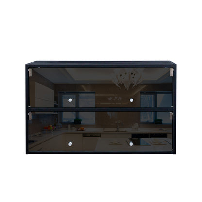 Black Glass Shoe Cabinet with RGB LED Illumination