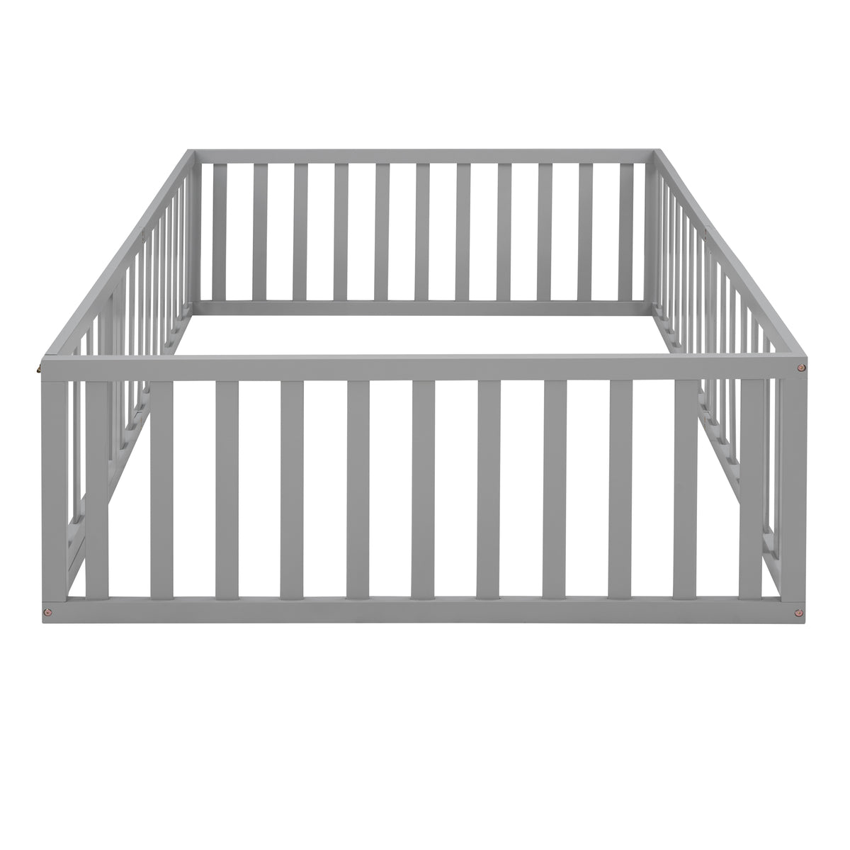 Full Wood Platform Bed with Fence Gray