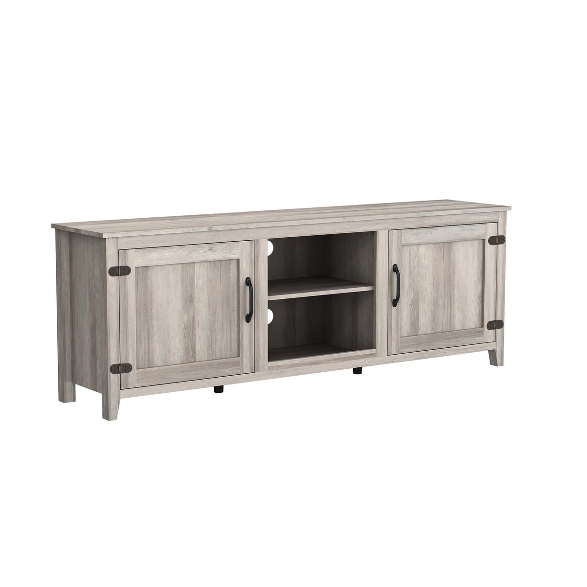 Grey Walnut TV Stand with Storage Cabinets and Media Shelf