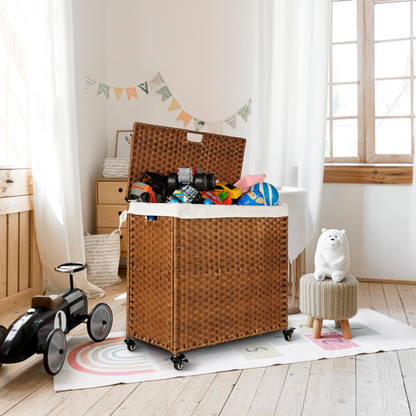 Brown Laundry Hamper with Lid and Wheels