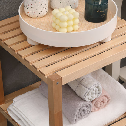 Natural Birch 3-Tier Bathroom Storage Shelf – Solid Wood Freestanding Organizer Rack