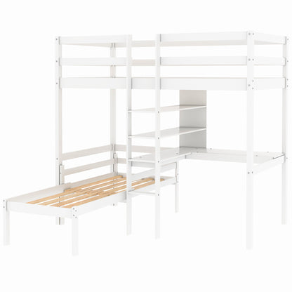 Convertible Loft Bunk Bed with Ladder White