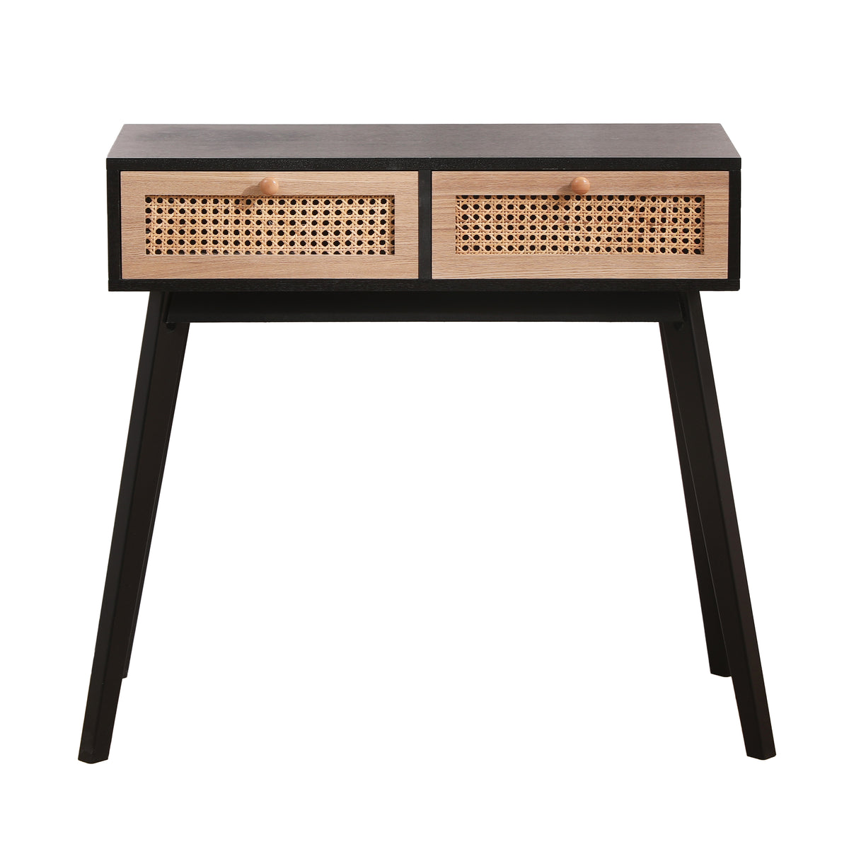 Rattan Side Table with Solid Wood Legs