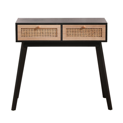 Rattan Side Table with Solid Wood Legs
