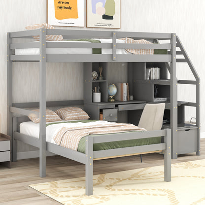 Twin Loft Bed with Storage Gray