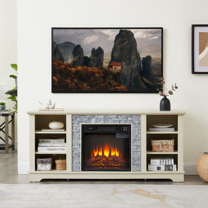 60-Inch Electric Fireplace Media Console White