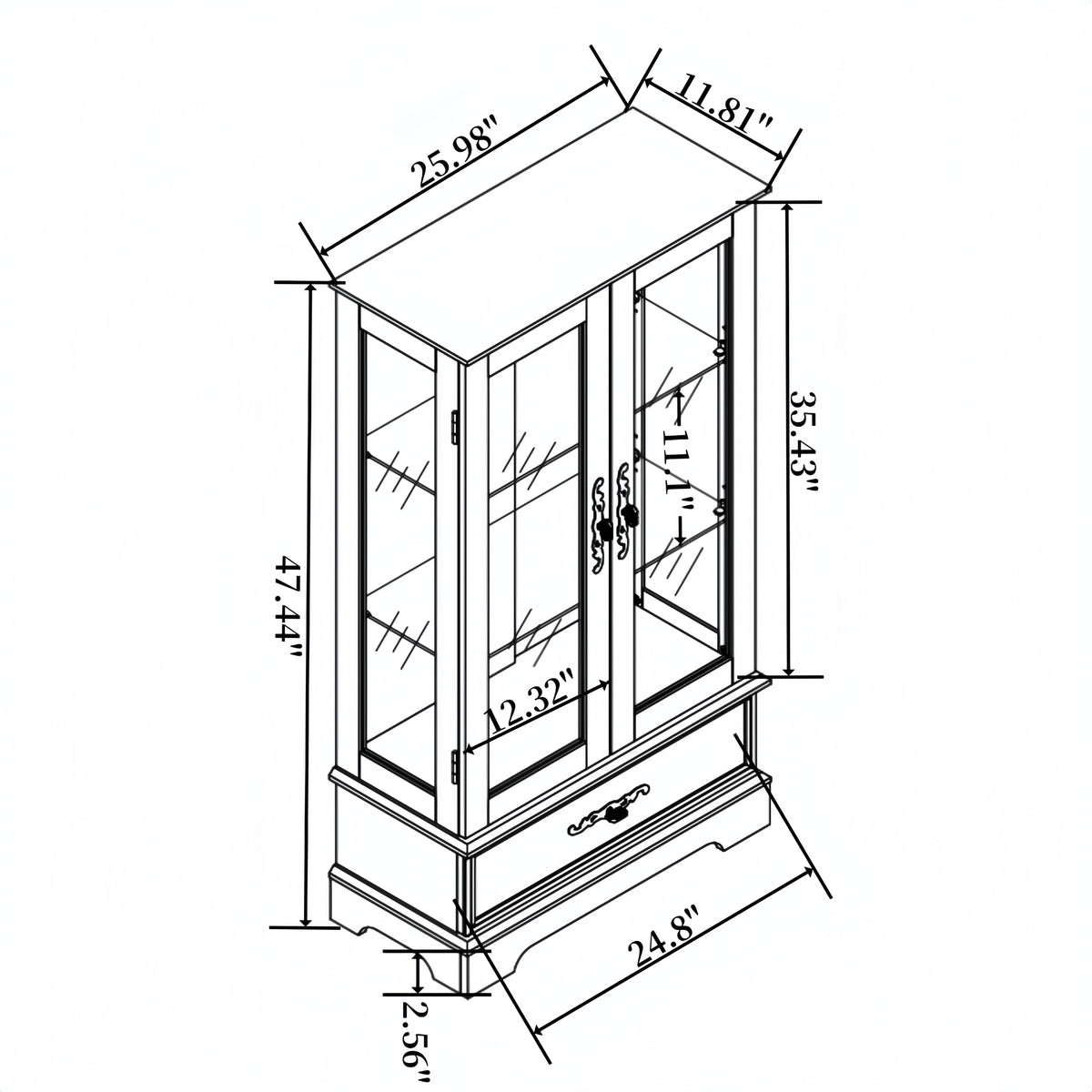 Oak Display Cabinet with LED Glass Doors