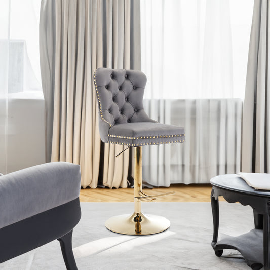 Adjustable Velvet Bar Stool Set of 2 Gray