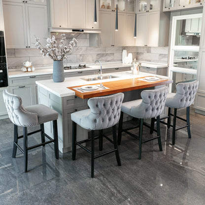 Velvet Wingback Bar Stool Set (2 pcs) – Gray