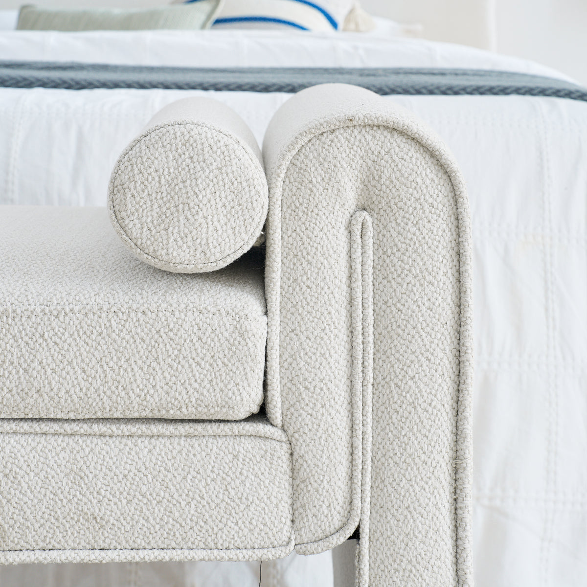 Linen Bedroom Storage Stool – White Finish