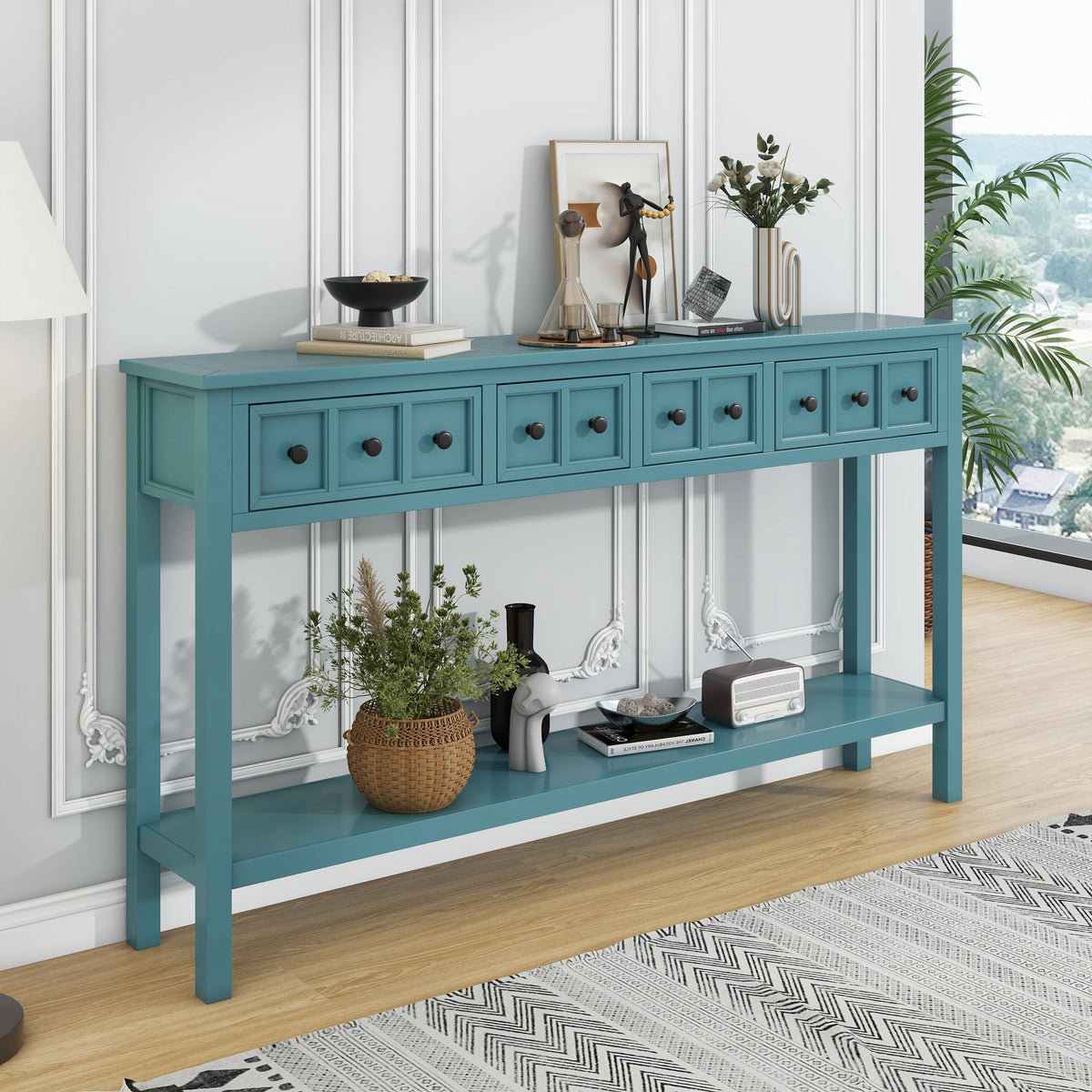 Rustic Turquoise Entryway Console Table – 60”